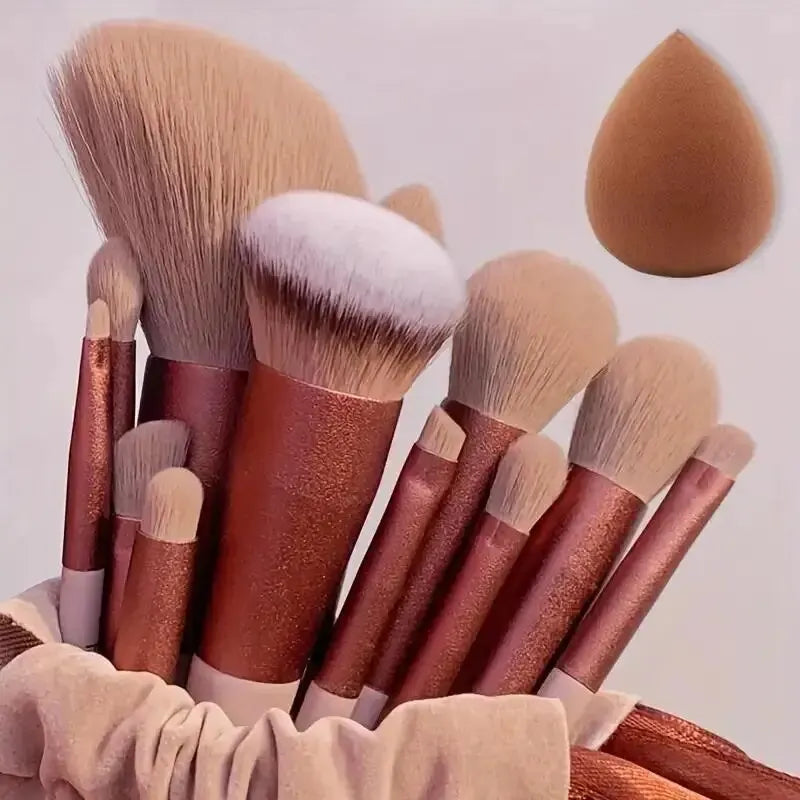 Professional 12-Piece Soft Fluffy Makeup Brush Set with Beauty Sponge & Storage Bag
