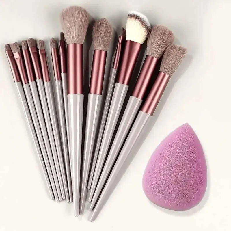 Professional 12-Piece Soft Fluffy Makeup Brush Set with Beauty Sponge & Storage Bag