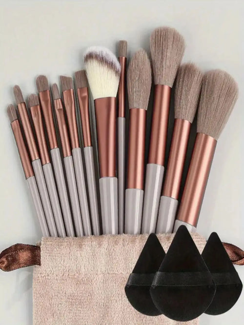 Professional 12-Piece Soft Fluffy Makeup Brush Set with Beauty Sponge & Storage Bag
