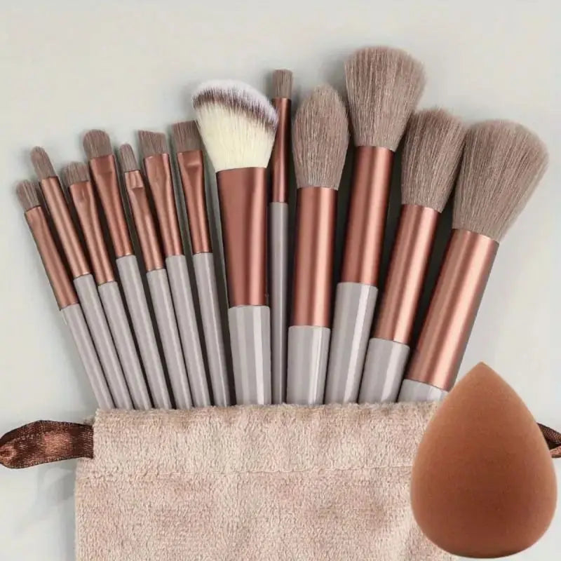 Professional 12-Piece Soft Fluffy Makeup Brush Set with Beauty Sponge & Storage Bag