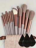 Professional 12-Piece Soft Fluffy Makeup Brush Set with Beauty Sponge & Storage Bag