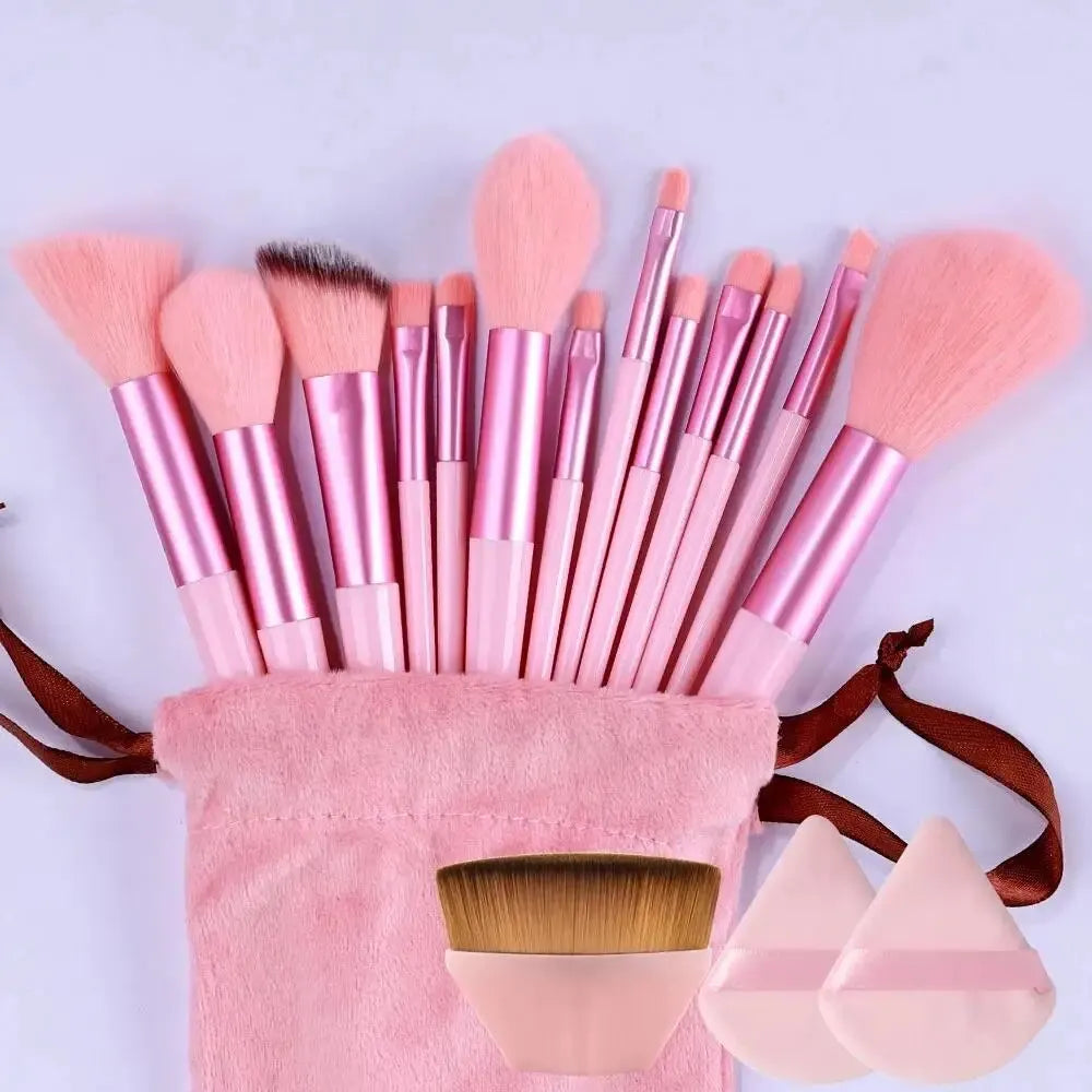 Professional 12-Piece Soft Fluffy Makeup Brush Set with Beauty Sponge & Storage Bag